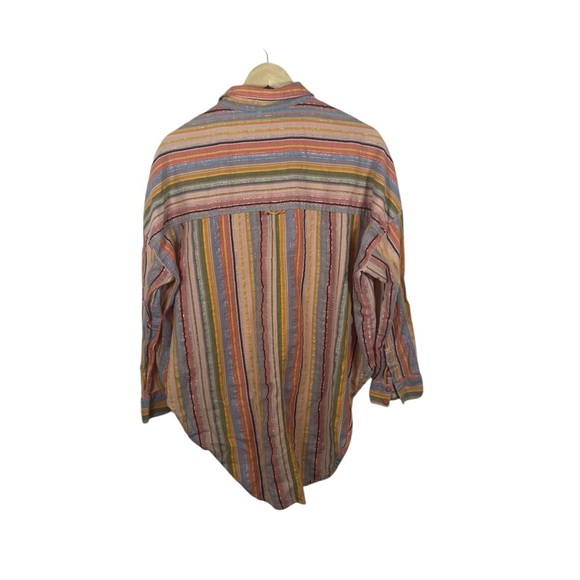 Anthropologie Pilcro Long-Sleeve Boyfriend Striped Shirt Rainbow Metallic L/XL - Picture 16 of 16